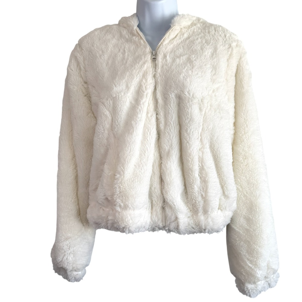 Y2K Ambiance‎ Outerwear Soft Cozy Glam Faux Fur Cropped Jacket Size L Teddy Luxe